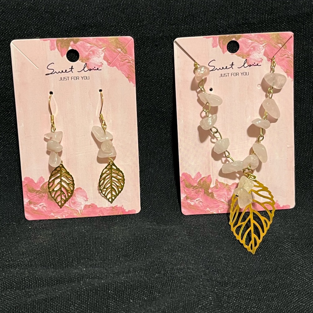 Gold and Pink Leaf Jewelry Set